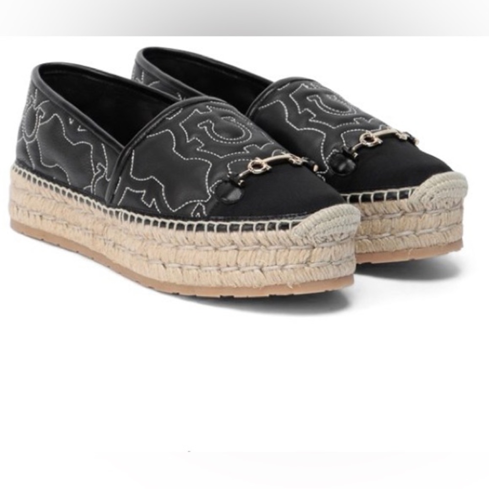 Black leather espadrilles from Ferragamo.